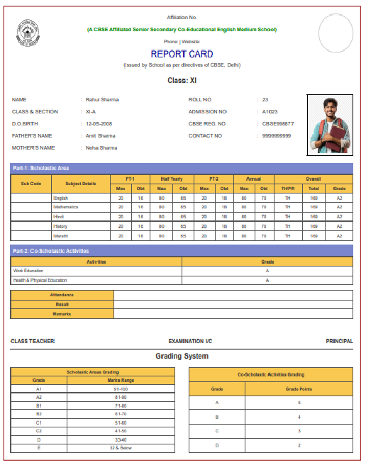 Class XI Report Card