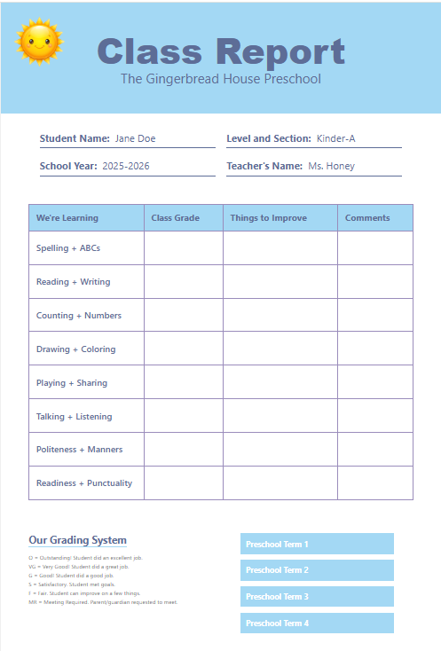 Preschool Report Card
